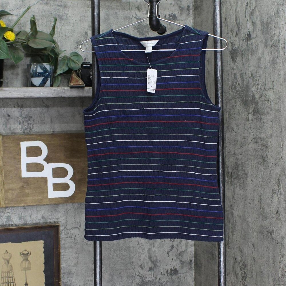 NWT Christopher & Banks Womens Striped Sleeveless Blouse Shirt Top M Blue Multi